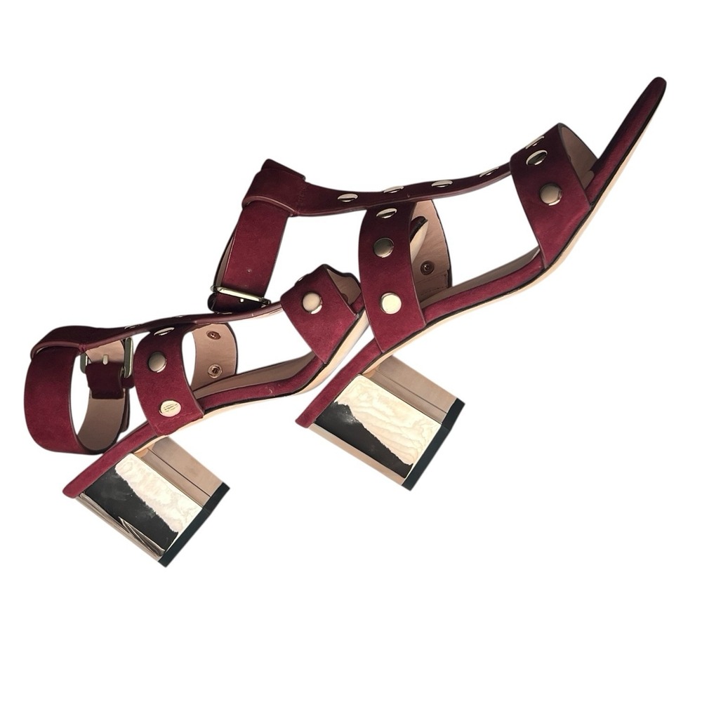 Kate Spade Burgundy Suede Studded Sandals 7M Block Heel Strappy Boho Chic - Picture 7 of 10